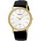 Mens Solar Movement Black Leather Strap Watch with White Dial